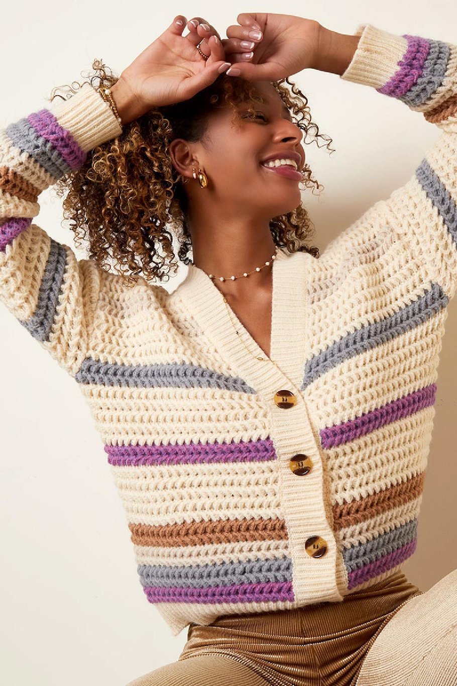 Cardigan en grosse maille Blanc cassé S/M Image2